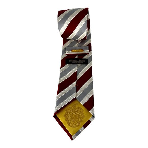 DONALD J TRUMP Signature Collection Gold Bar Red Grey Stripe 100% Silk Tie - Picture 5 of 5